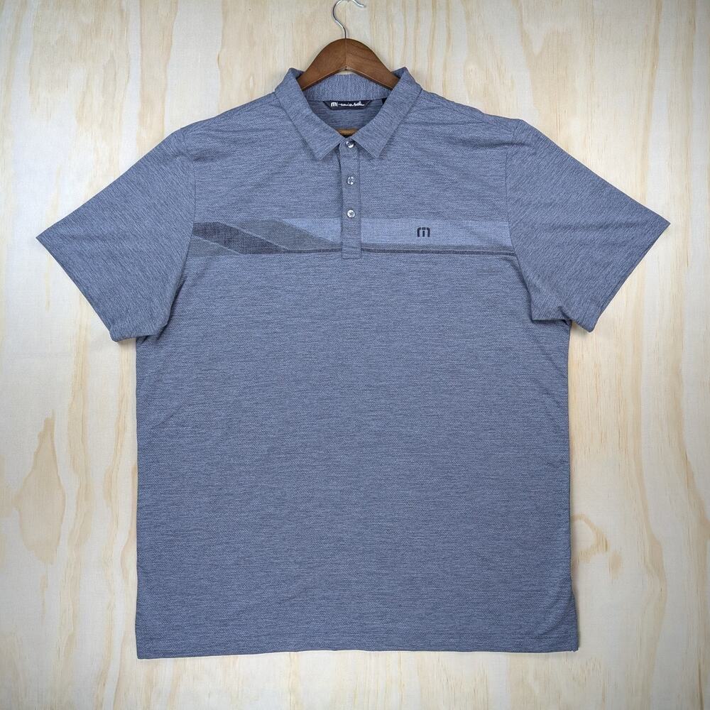 Travis Mathew Men's XXL Golf Polo Shirt Heather Grey Chest Stripe Performance